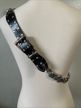 Leather Motorcycle Chain Belt Studded Biker Punk Rock Metal XL Black Unisex Goth